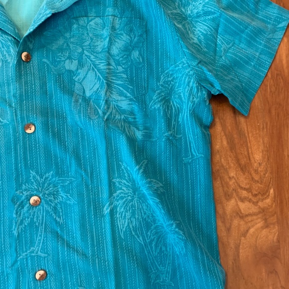 Tommy Bahama large men’s teal blue tropical shirt 100 percent silk - Picture 6 of 10